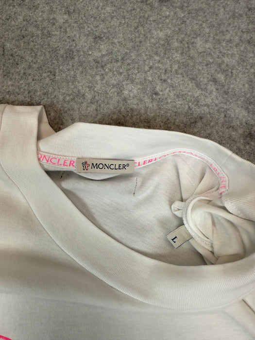 Moncler Love Moncler Pink Logo Tee White (USED) | Vitnage Clothing Store Canada