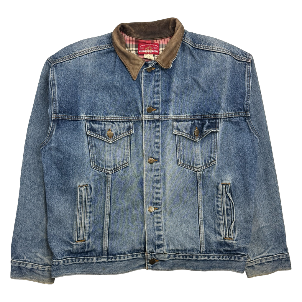 Vintage 90s Marlboro Plaid Lined Denim Jacket