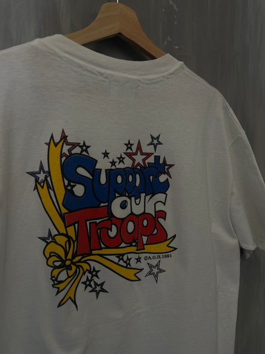 Vintage ‘91 Support our Troops USA Parody Tee White | Vitnage Clothing Store Canada