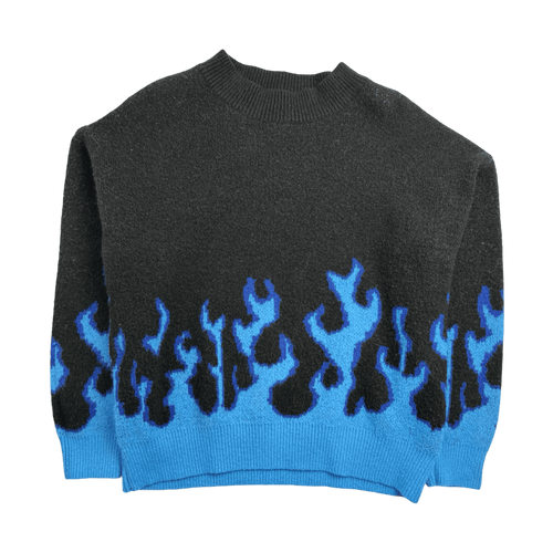 (S) Vintage Flames Knit Sweatshirt Black | Vintage Clothing Store Canada