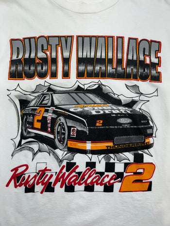 (L) Vintage 90s Rusty Wallace Nascar Tee White