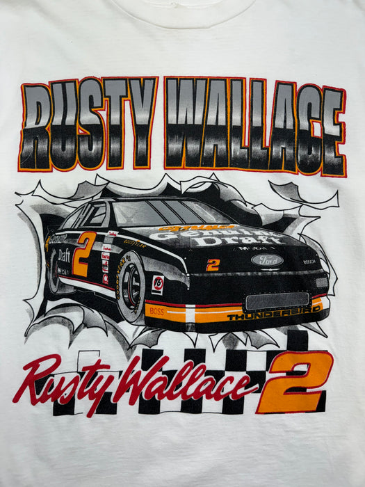 (L) Vintage 90s Rusty Wallace Nascar Tee White | Vitnage Clothing Store Canada