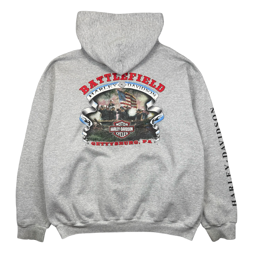Vintage Harley Davidson Zip-Up Hoodie Light Grey