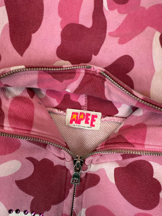BAPE APEE ABC Camo Jewel Logo Full Zip Hoodie Pink (USED) | Vitnage Clothing Store Canada