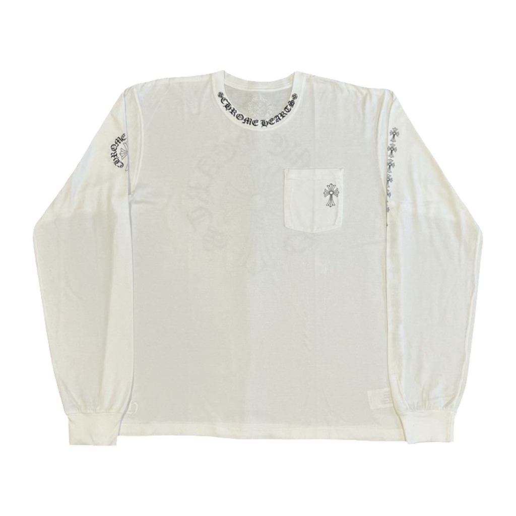 Chrome Hearts Neck Script Cross L/S Pocket Tee White