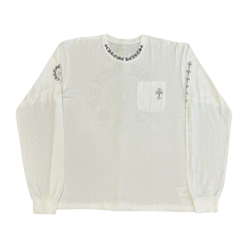 Chrome Hearts Neck Script Cross L/S Pocket Tee White | Vintage Clothing Store Canada