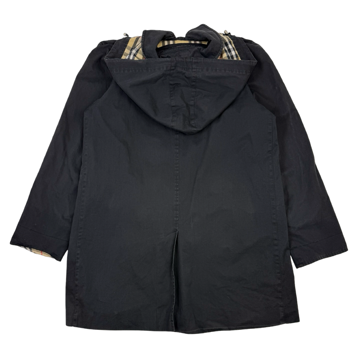 Vintage Burberry Check Lining Hooded Coat Black | Vitnage Clothing Store Canada