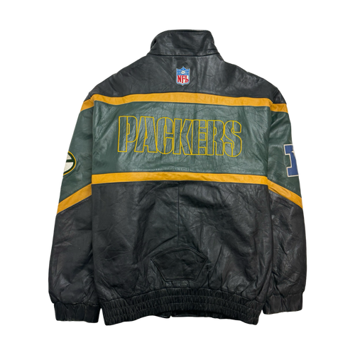 (L) Vintage Green Bay Packers Leather Jacket Black | Vintage Clothing Store Canada