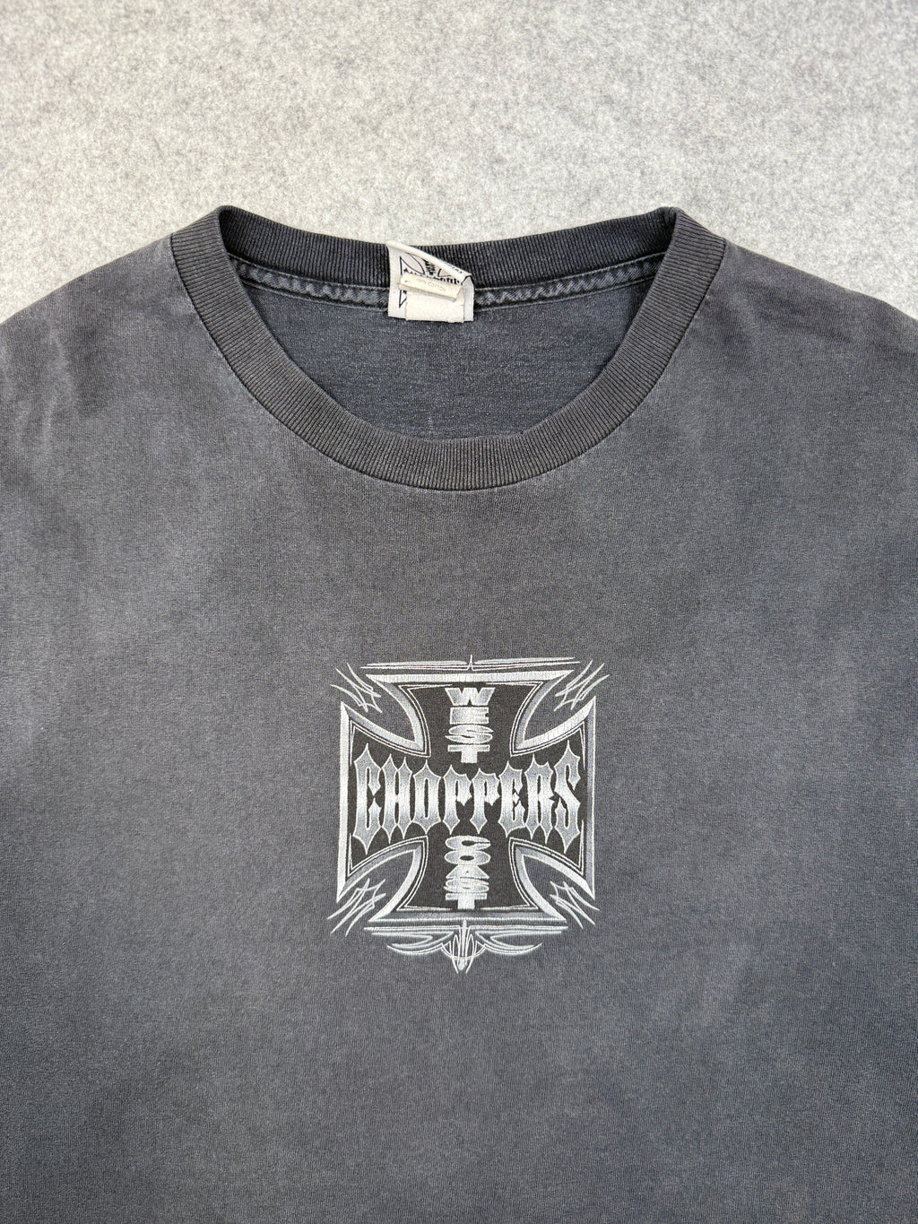 Vintage West Coast Choppers Silver Pinstripe Cross Logo Tee Black