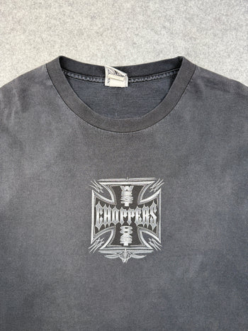 Vintage West Coast Choppers Silver Pinstripe Cross Logo Tee Black