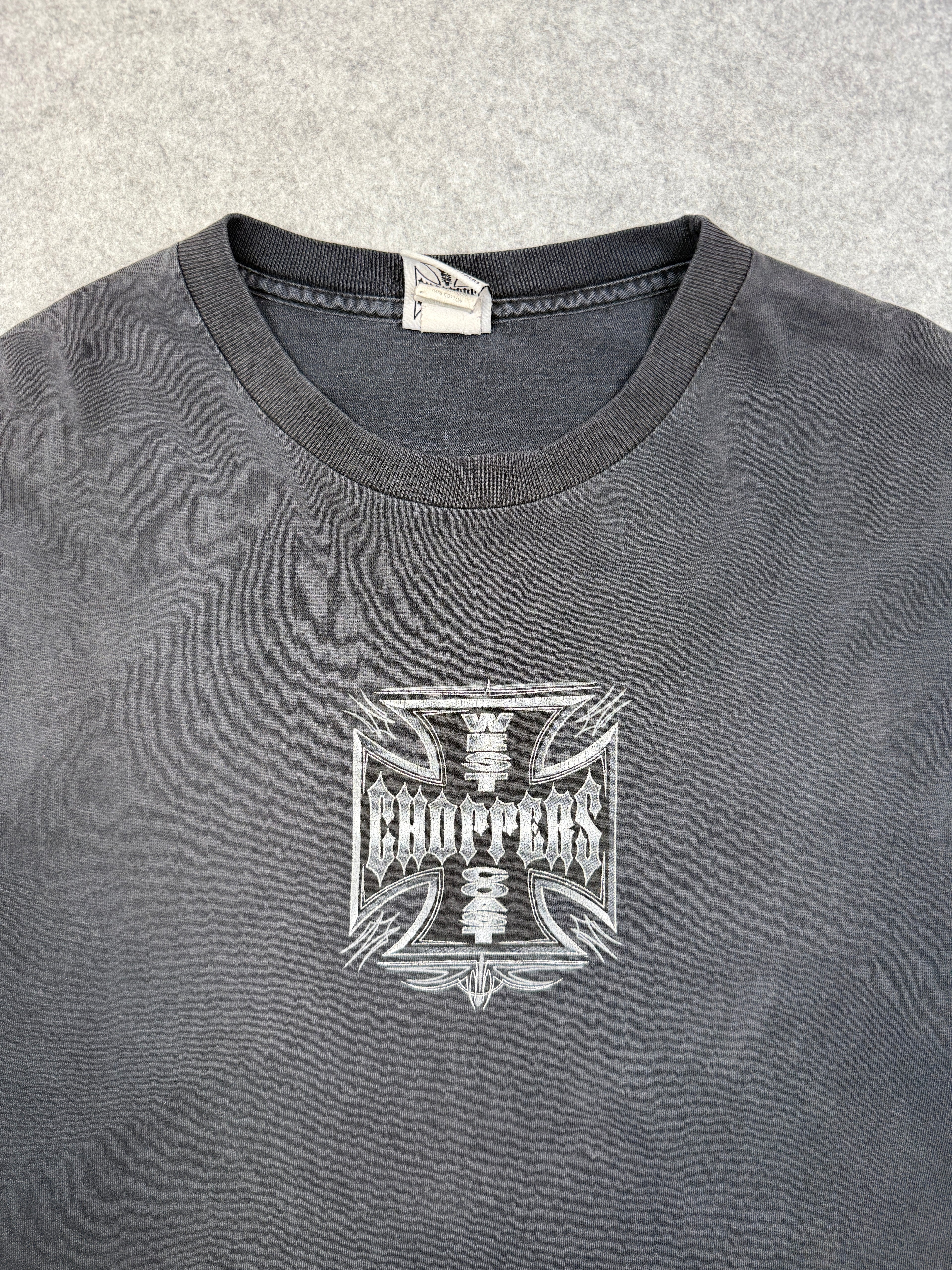 Vintage West Coast Choppers Silver Pinstripe Cross Logo Tee Black
