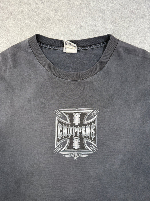 Vintage West Coast Choppers Silver Pinstripe Cross Logo Tee Black | Vitnage Clothing Store Canada