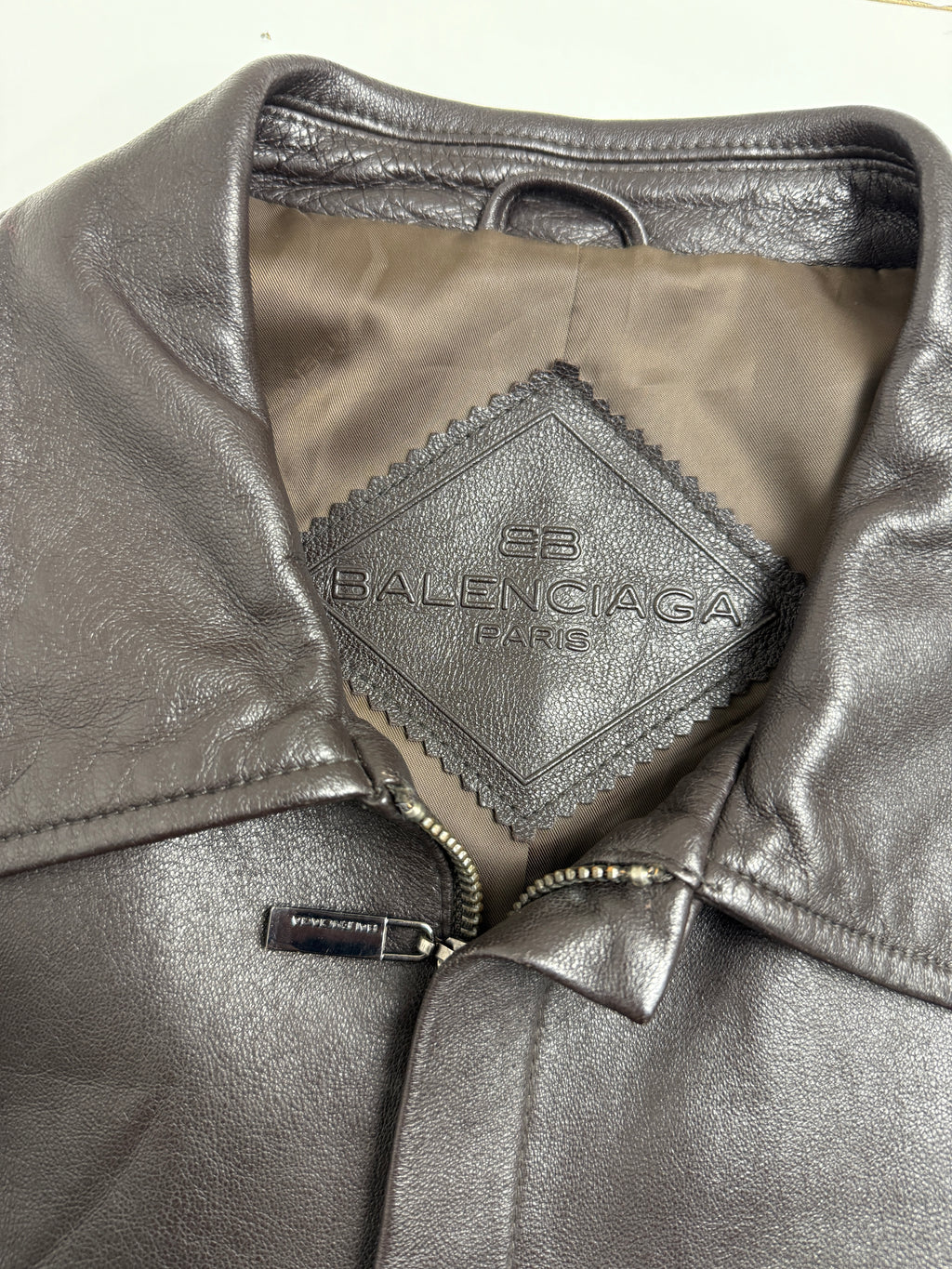 Vintage Balenciaga Paris BB Leather Jacket Brown