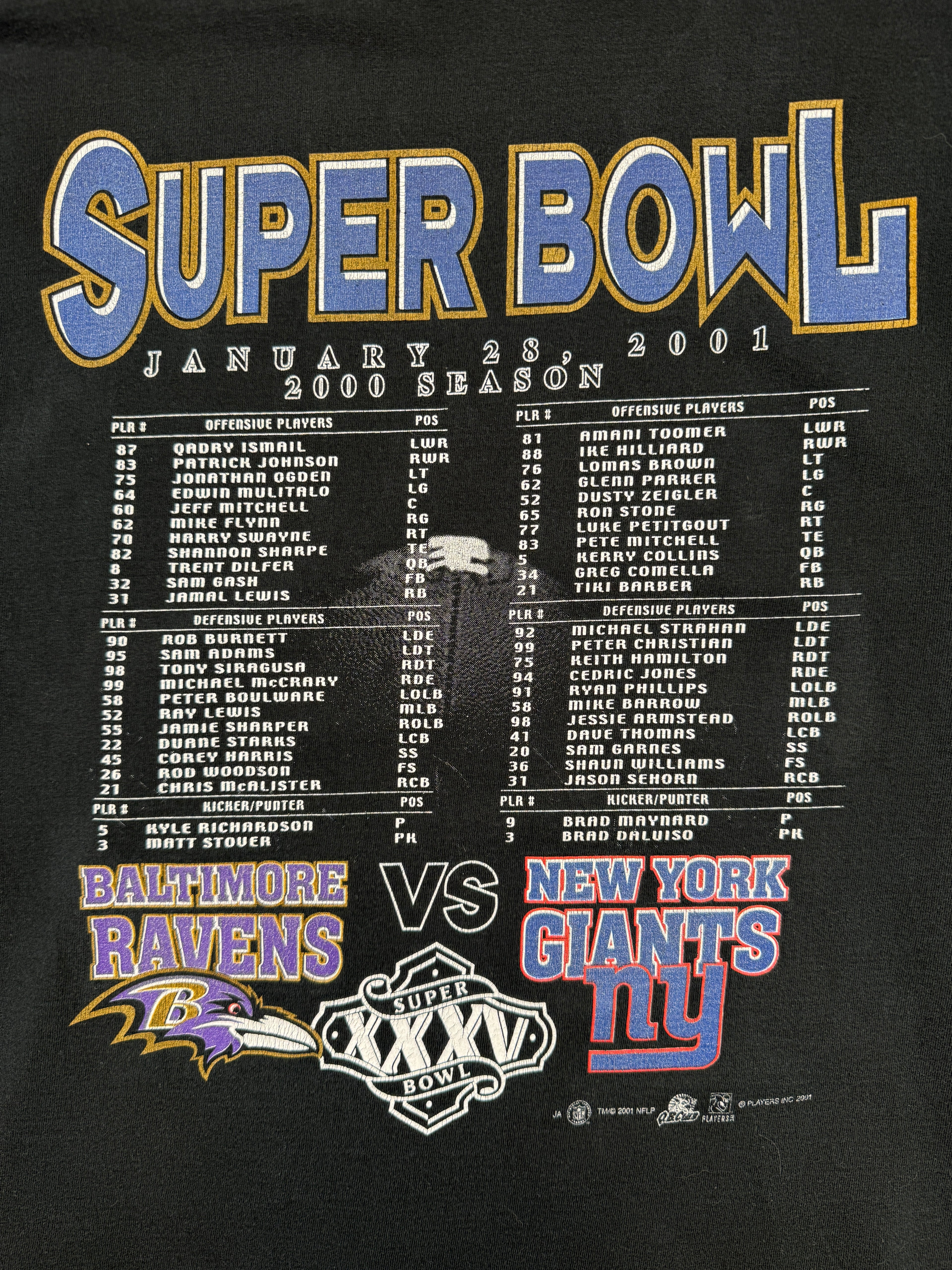 Vintage NFL Super Bowl 35 Ravens vs Giants Tee Black