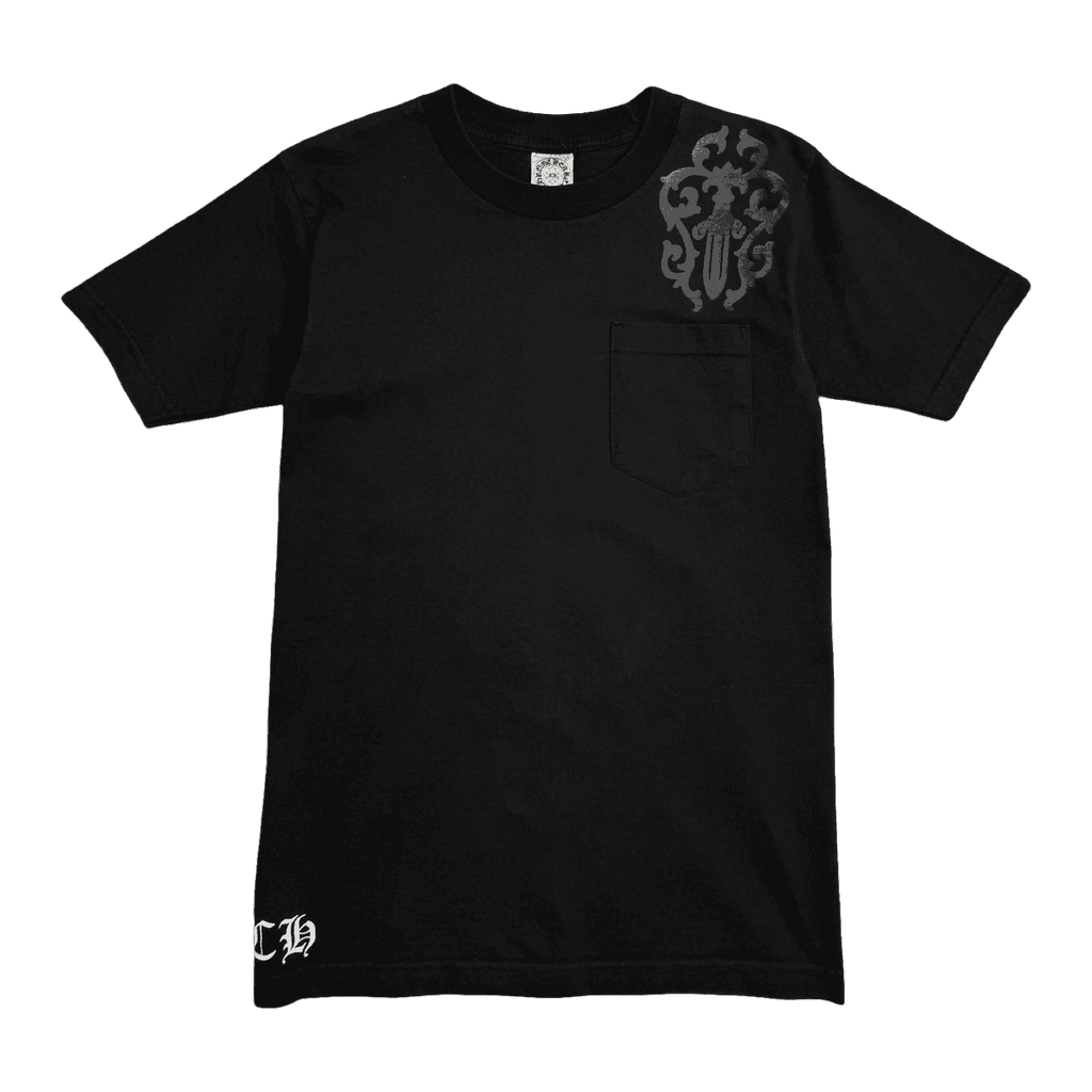 Vintage Chrome Hearts Tonal Cemetery Cross Pocket Tee Black