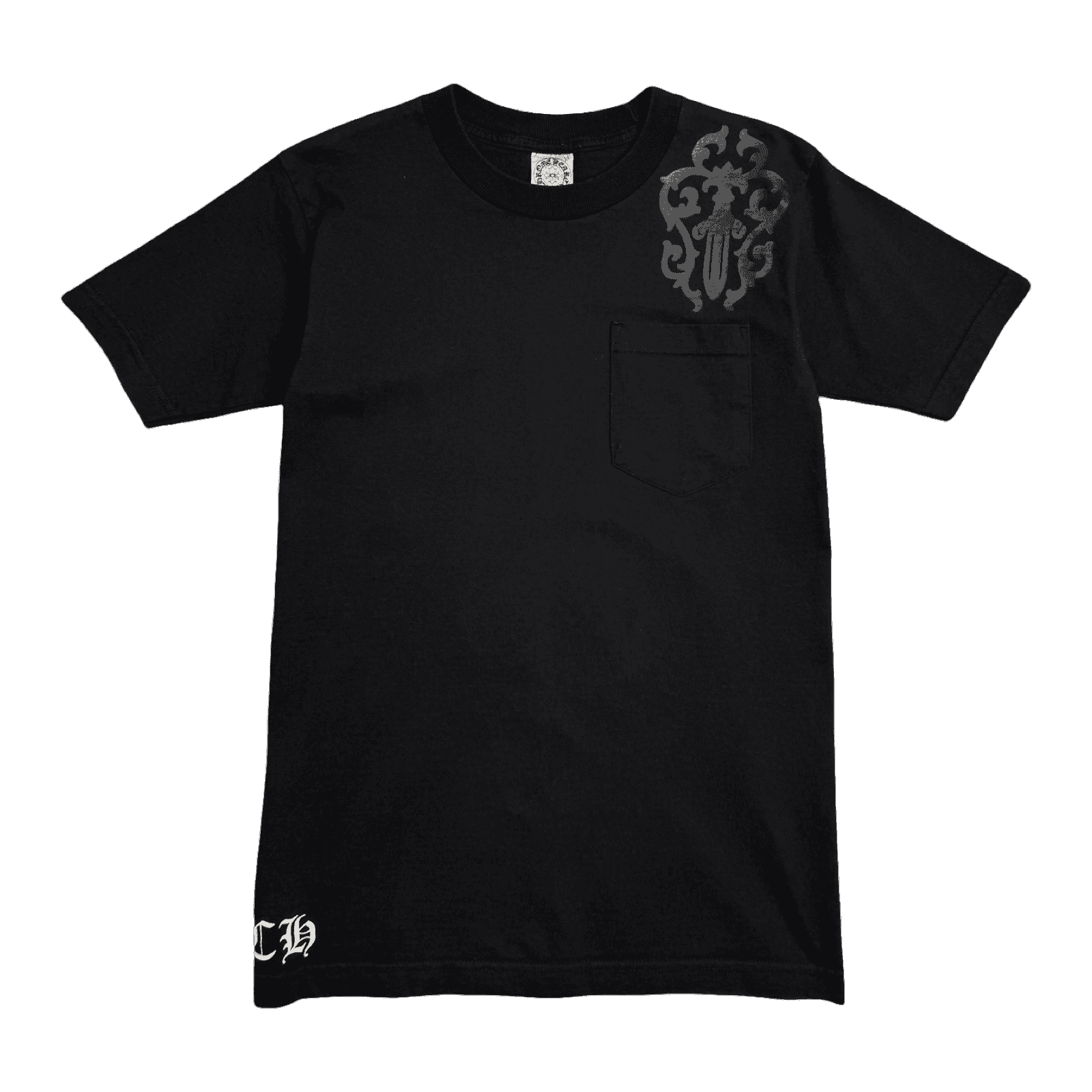 Vintage Chrome Hearts Tonal Cemetery Cross Pocket Tee Black