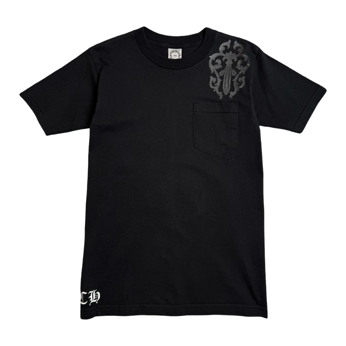 Vintage Chrome Hearts Tonal Cemetery Cross Pocket Tee Black | Vitnage Clothing Store Canada