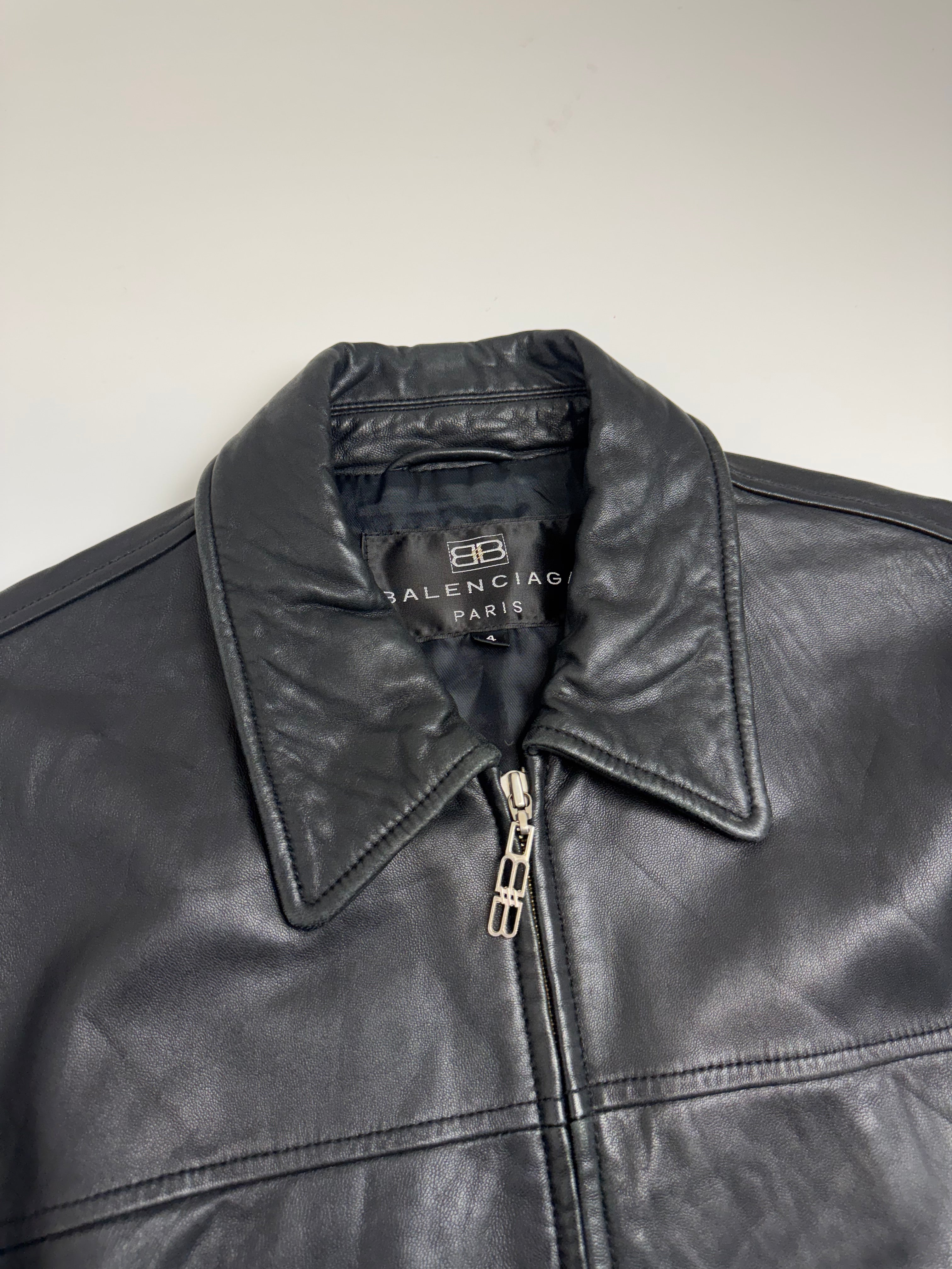 Vintage Balenciaga Paris Leather Harrington Jacket Black