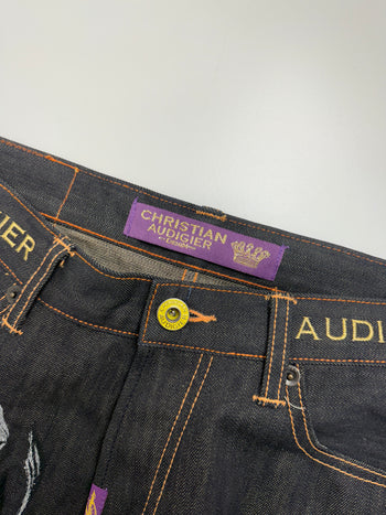 Christian Audigier Embroidered Tiger Pants