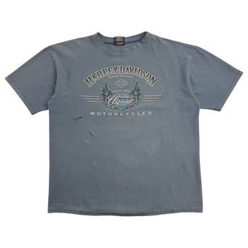 Vintage 1995 Harley Davidson Shawano Wisconsin Tee Faded Blue
