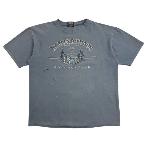 Vintage 1995 Harley Davidson Shawano Wisconsin Tee Faded Blue | Vintage Clothing Store Canada