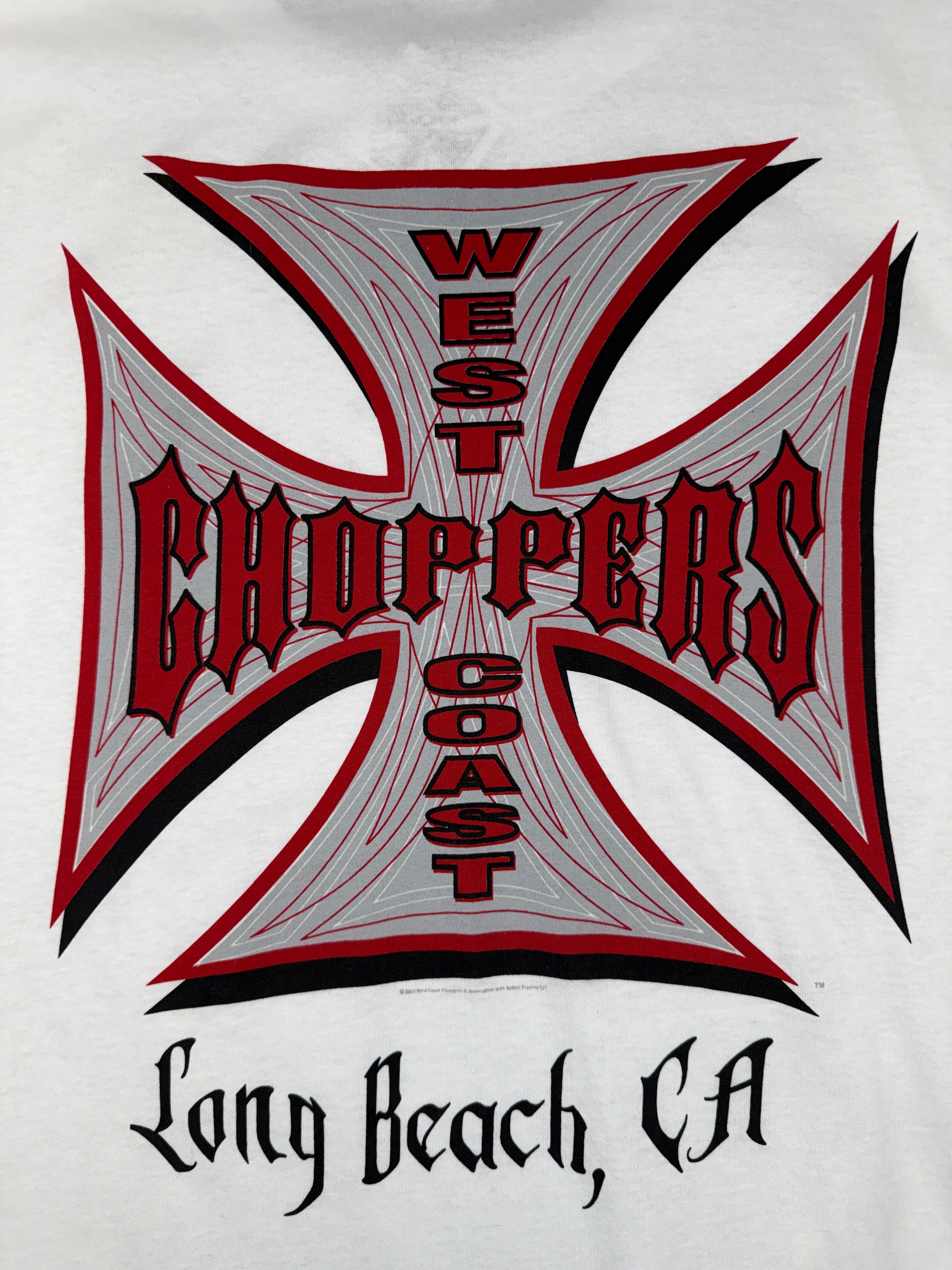 Vintage West Coast Choppers Pinstripe Cross Logo Tee White/Red