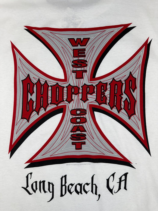 Vintage West Coast Choppers Pinstripe Cross Logo Tee White/Red | Vitnage Clothing Store Canada