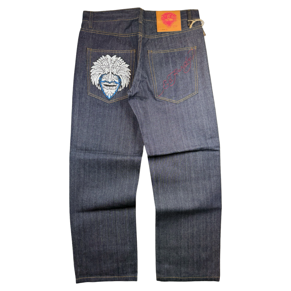 Vintage Y2K Ed Hardy Hannya Mask Embroidery Denim Jeans