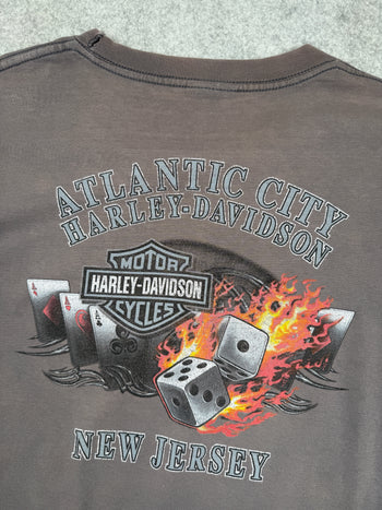 Vintage Harley Davidson New Jersey Flame Dice L/S Tee Faded Grey