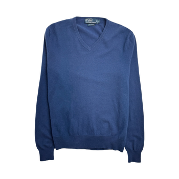 Vintage Polo V-neck Fleece Sweatshirt Blue