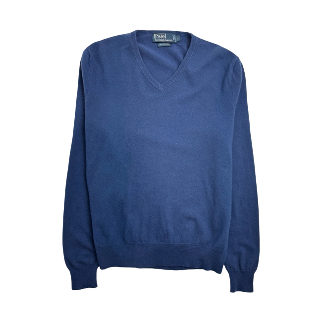 Vintage Polo V-neck Fleece Sweatshirt Blue