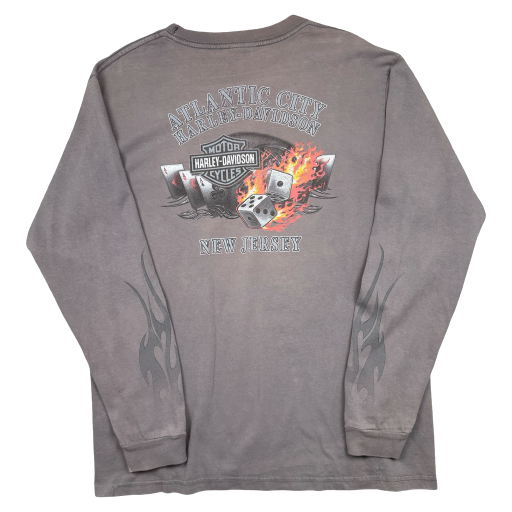 Vintage Harley Davidson New Jersey Flame Dice L/S Tee Faded Grey