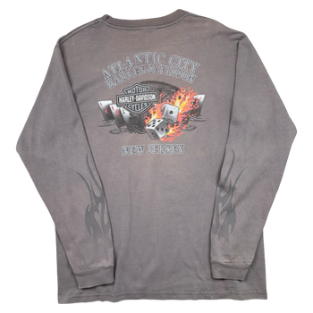 Vintage Harley Davidson New Jersey Flame Dice L/S Tee Faded Grey