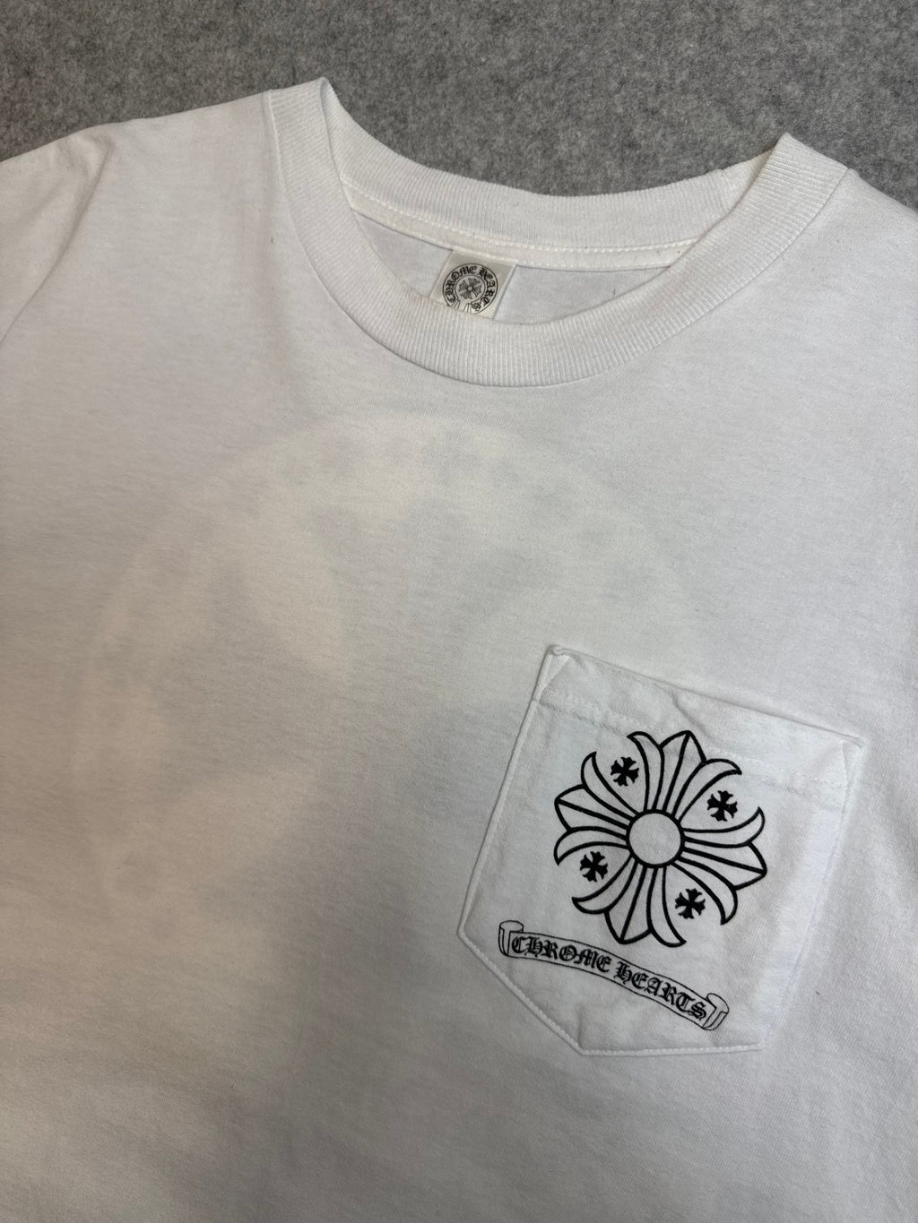 Vintage Chrome Hearts Cross Stamp Pocket Tee White