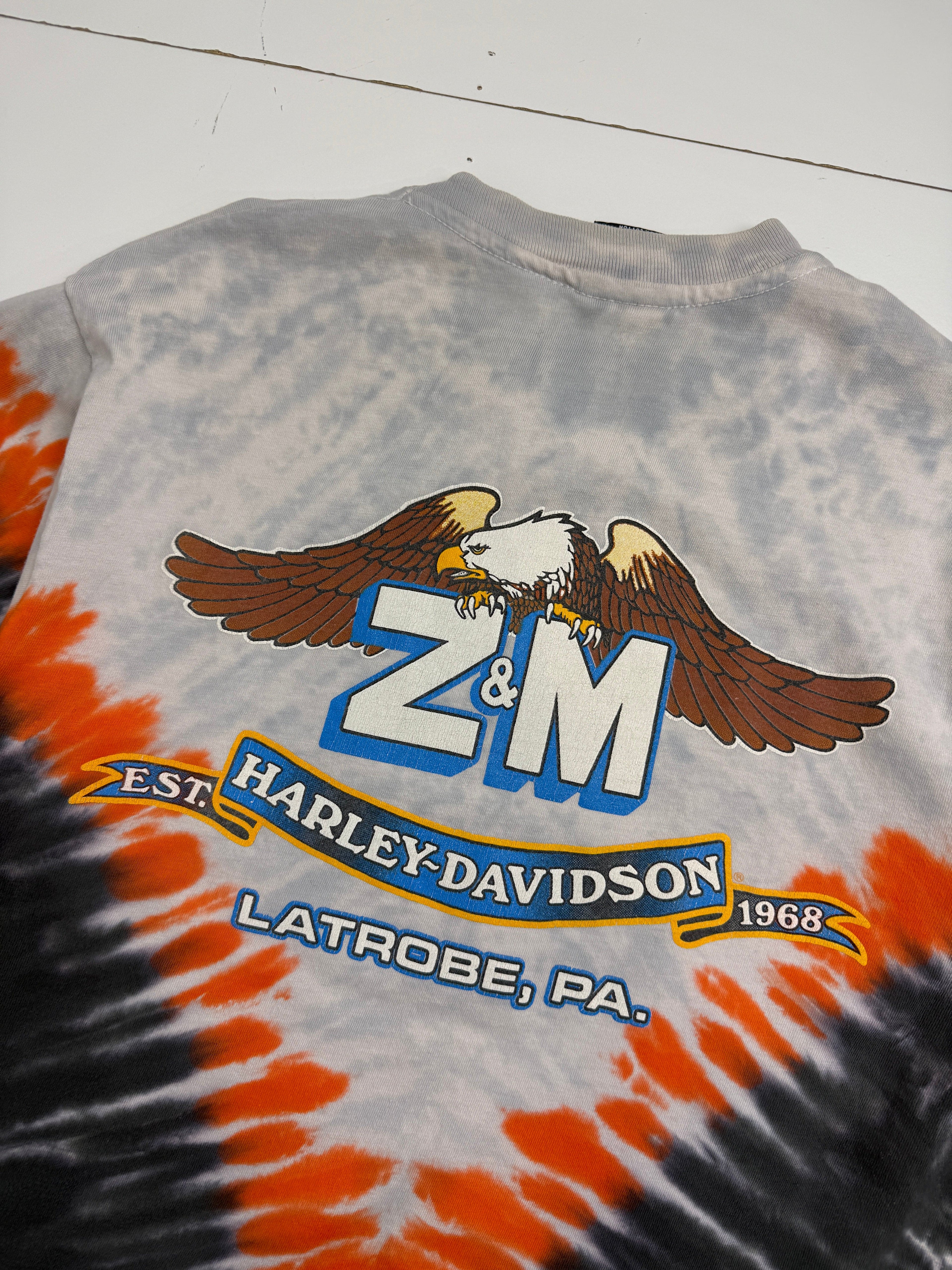 Vintage 1990's Harley Davidson Latrobe Tee Tie Dye Orange