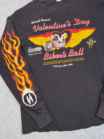 Vintage Biker Flame Sleeve Valentines Day L/S Tee Black