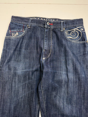 Johnny Blaze Embroidered Spell Out Denim Pants