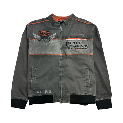 (L) Vintage Harley Davidson Motorcycle Jacket Faded Black | Vintage Clothing Store Canada