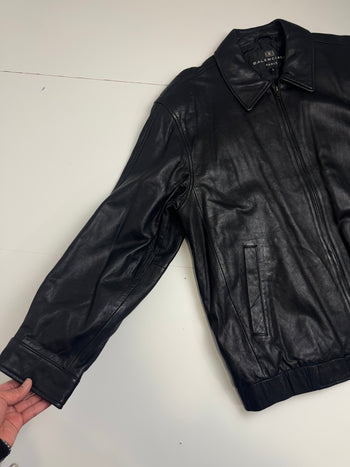 Vintage Balenciaga Paris Cinch Harrington Leather Jacket Black