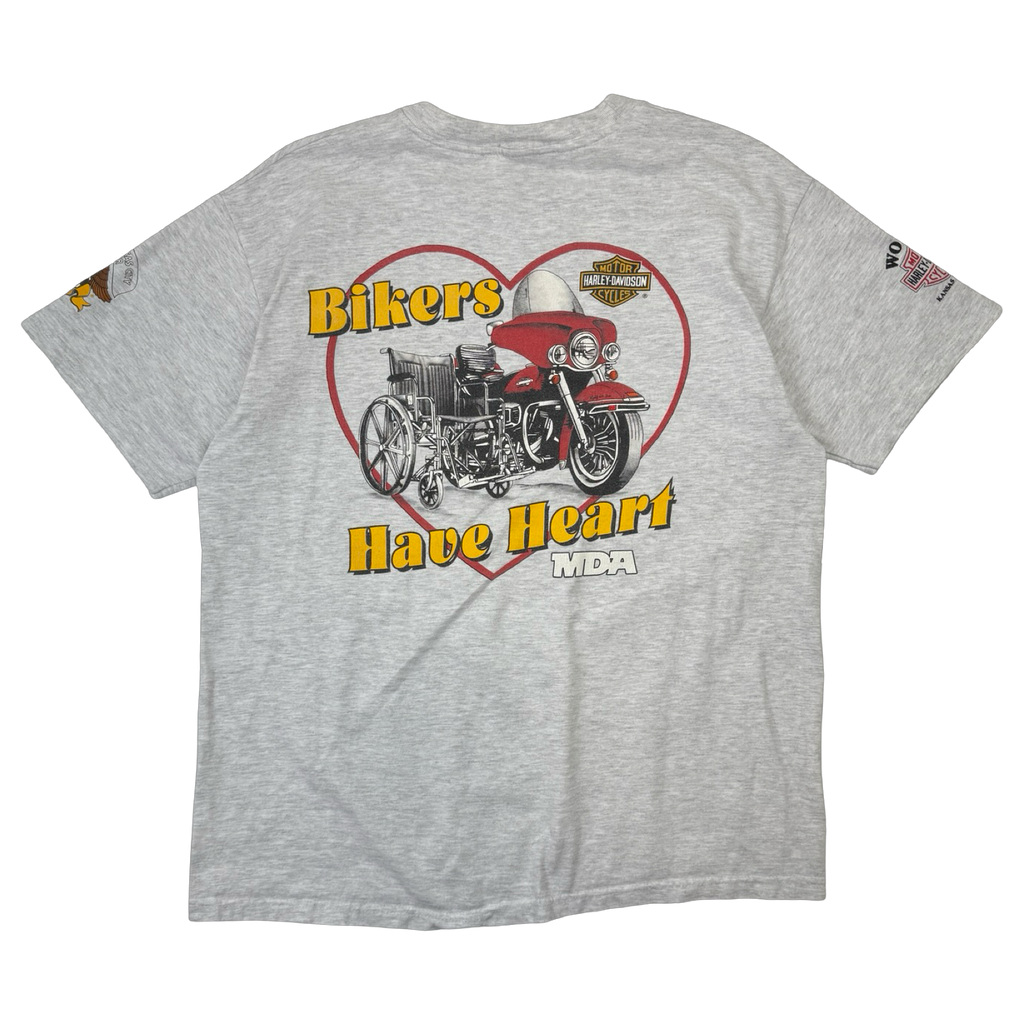 Vintage Harley Davidson Bikers Have Heart Tee Grey
