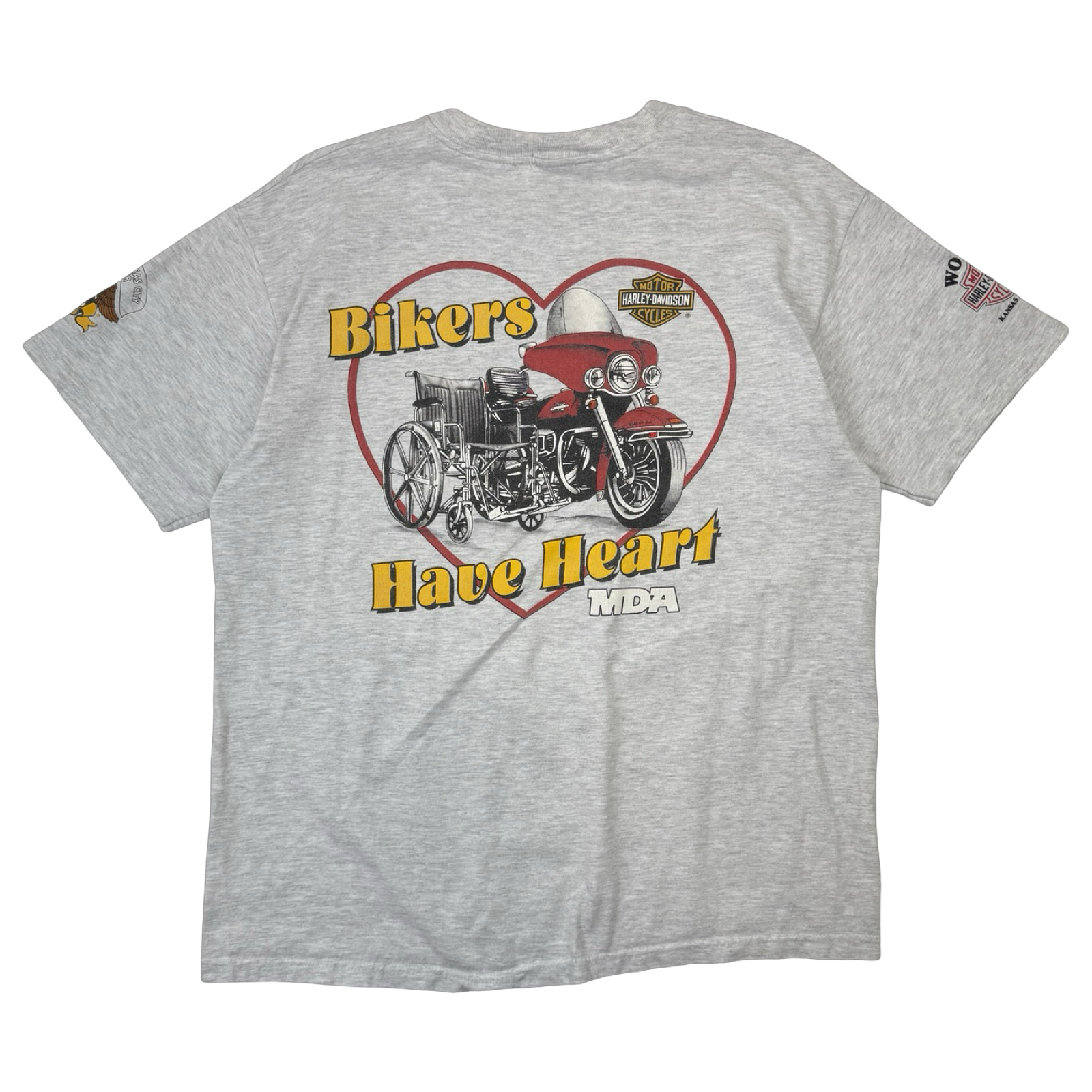 Vintage Harley Davidson Bikers Have Heart Tee Grey