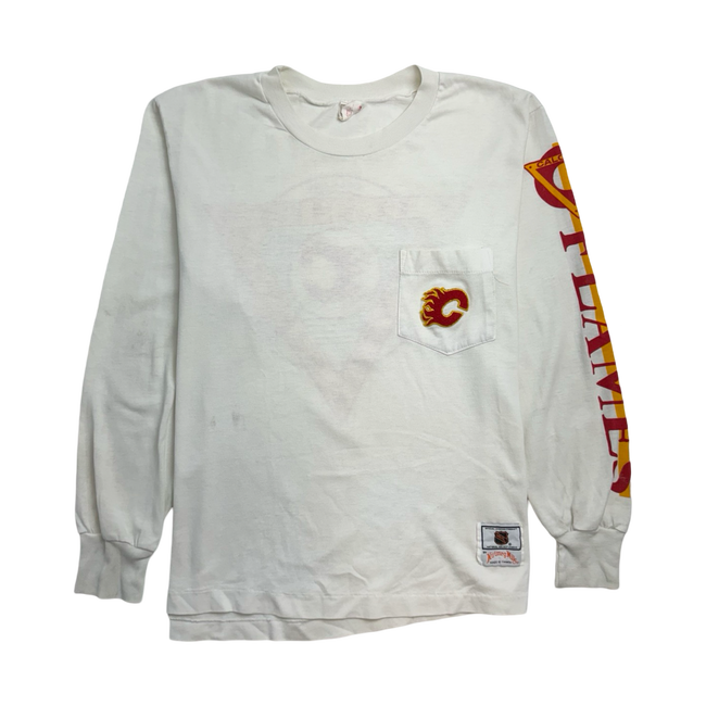 (S) Vintage 90s Calgary Flames L/S Tee White