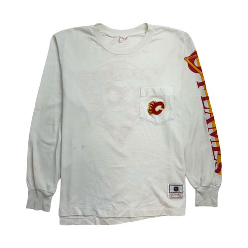 (S) Vintage 90s Calgary Flames L/S Tee White | Vintage Clothing Store Canada