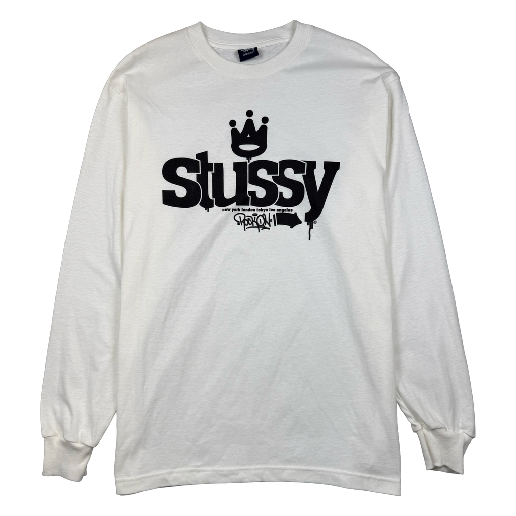 Vintage Stussy Rock On L/S Tee White