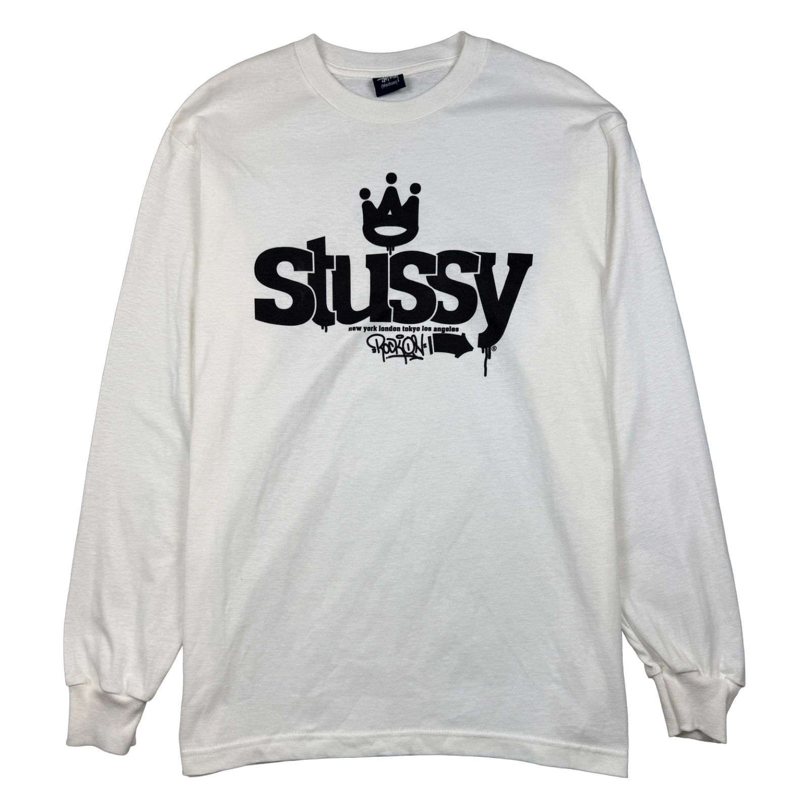 Vintage Stussy Rock On L/S Tee White
