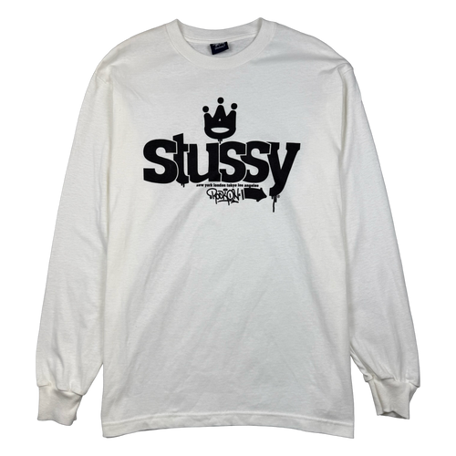 Vintage Stussy Rock On L/S Tee White | Vintage Clothing Store Canada
