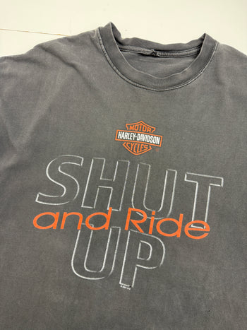 Vintage 2001 Harley Davidson Shut Up And Ride Tee Black