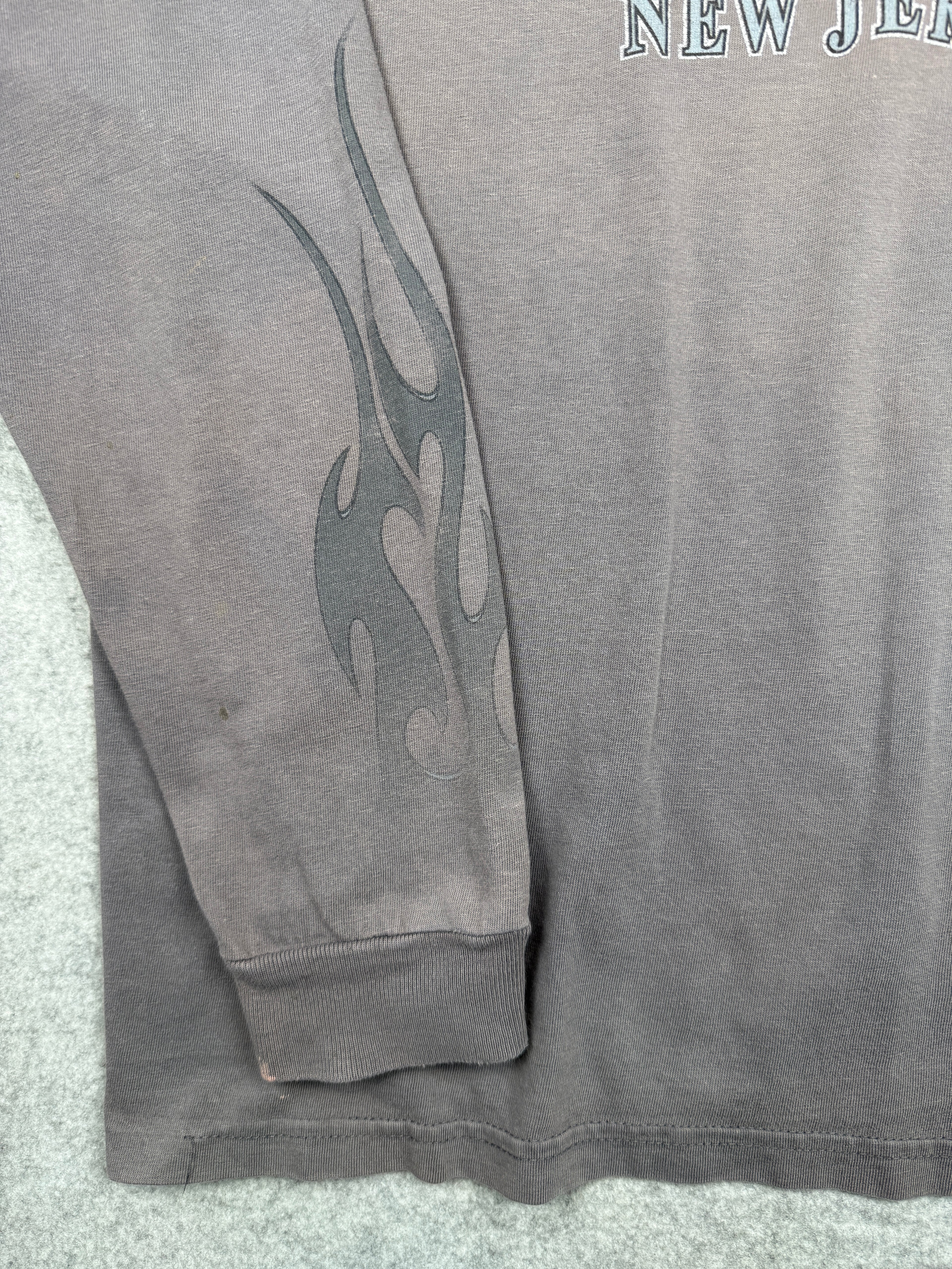 Vintage Harley Davidson New Jersey Flame Dice L/S Tee Faded Grey