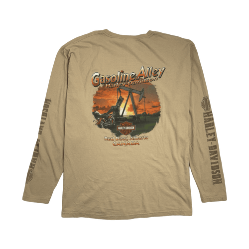 (L) Vintage '03 Gasoline Alley Harley Davidson L/S Tee Light Peach | Vintage Clothing Store Canada