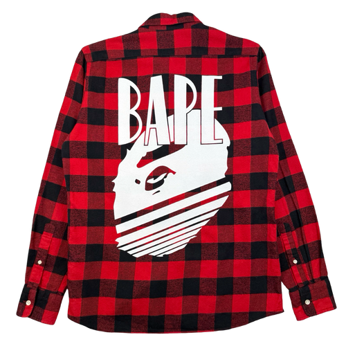 BAPE Ape Head Button Up Flannel Red (USED) | Vintage Clothing Store Canada
